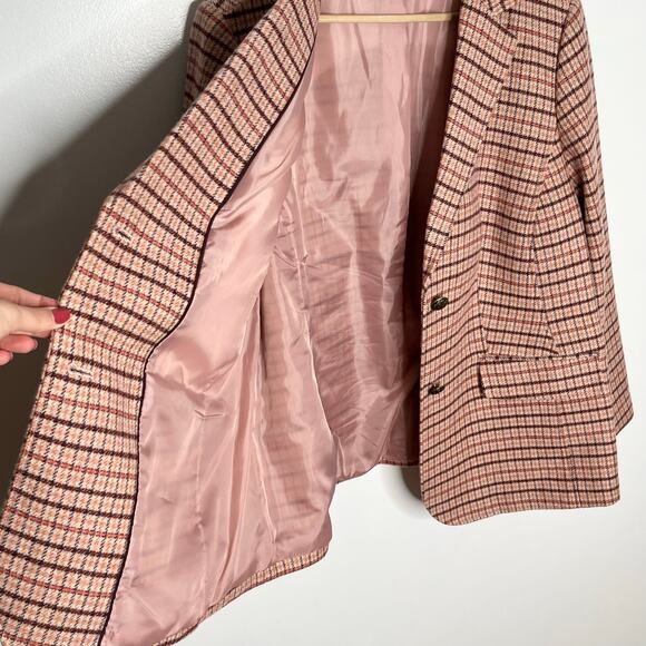 Talbots Wool Button Front Blazer Jacket Womens 18W Pink Plaid Workwear Office - Picture 8 of 11